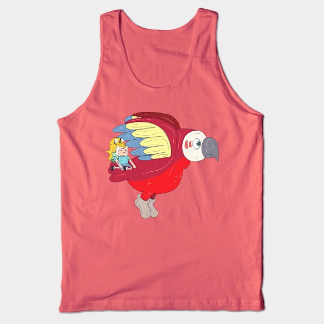 Finn and Jake on Giant Parrot Tank Top by surfinggiraffecomics